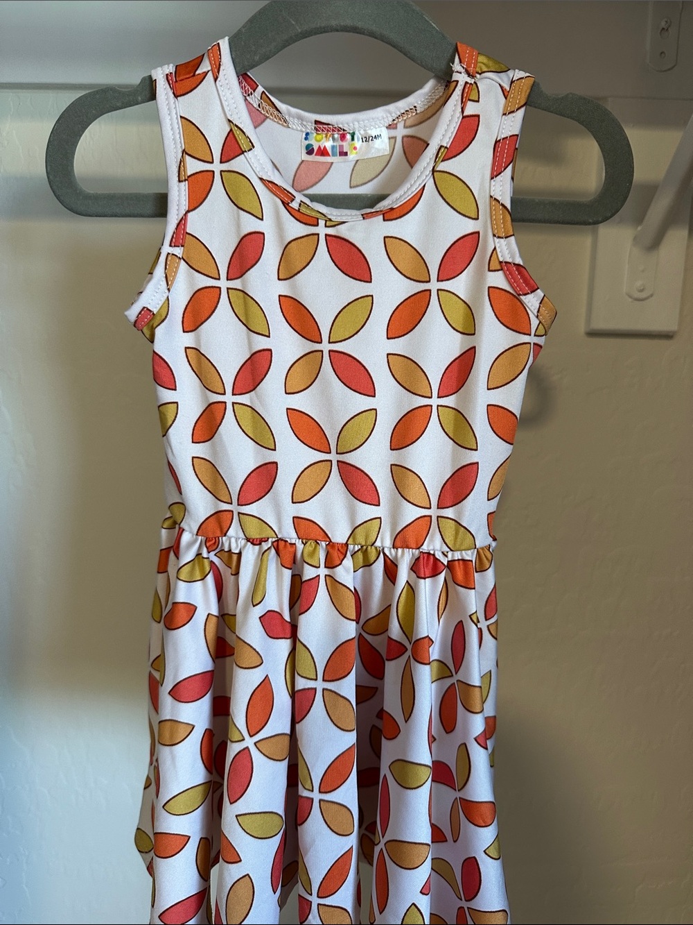 Girls' White Dress with Orange & Yellow Leaf Print